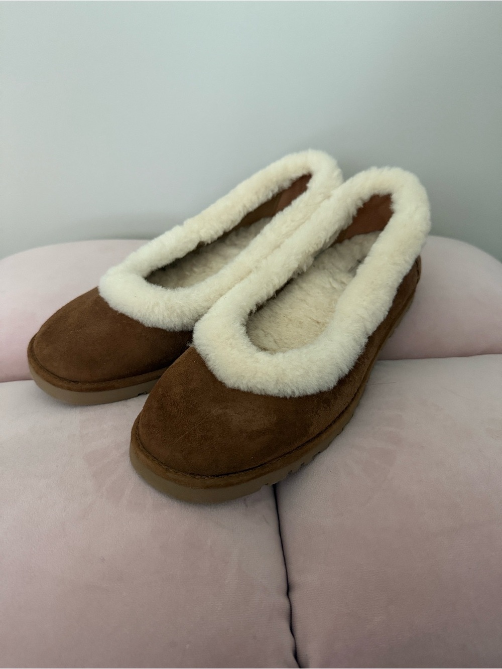 UGG Chestnut Suede Shearling-Trim Slip-On Slippers
